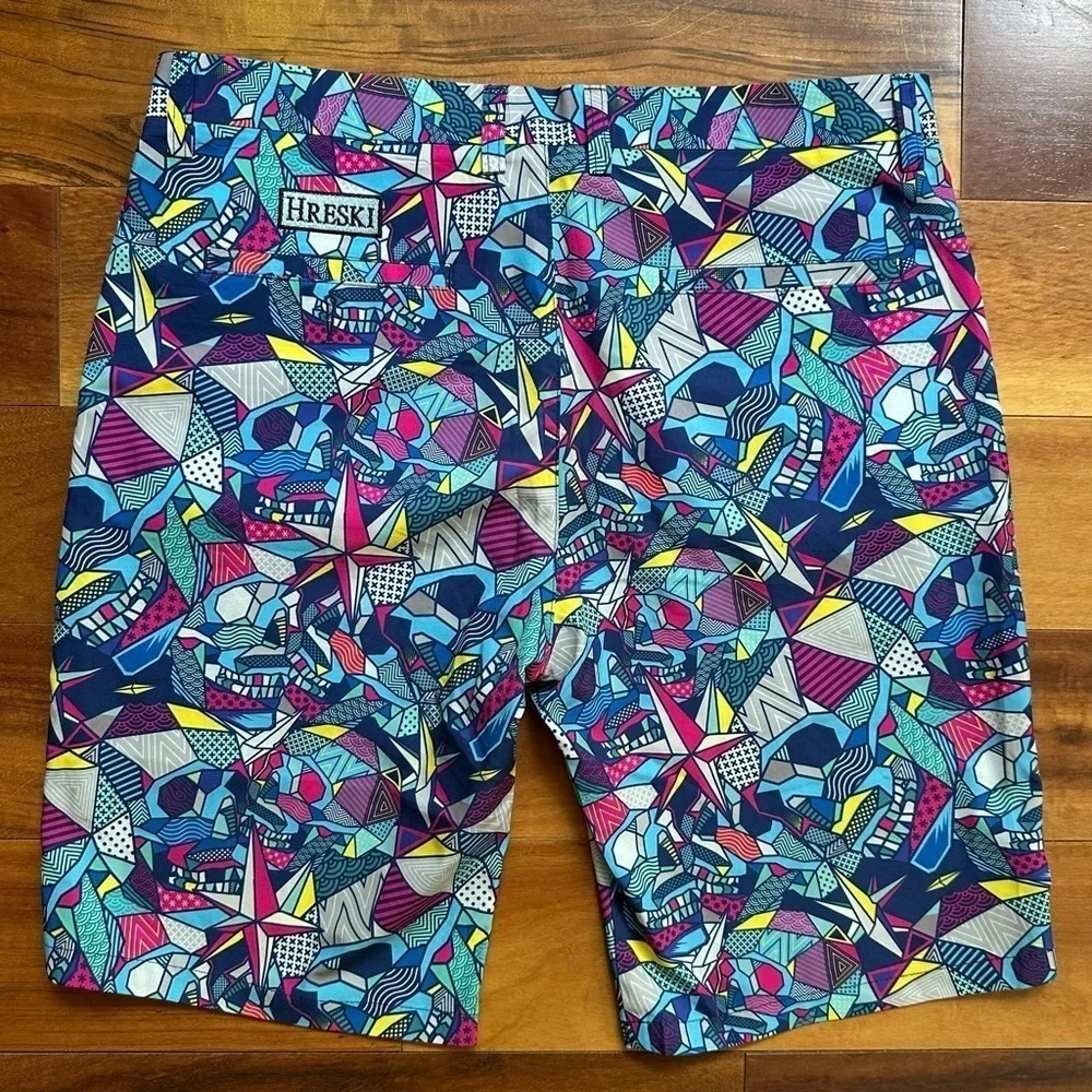 Hreski Geometric Blue Skulls Golf Shorts